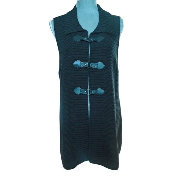 Hannah Women’s Toggle Sweater Vest L Black Knit Sleeveless Cardigan Jacket - Picture 1 of 9